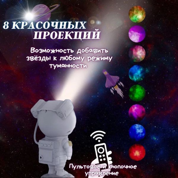 Ночник Проектор Астронавт звездного неба и галактики Космонавт 8 режимов с пультом ДУ 00015805 фото