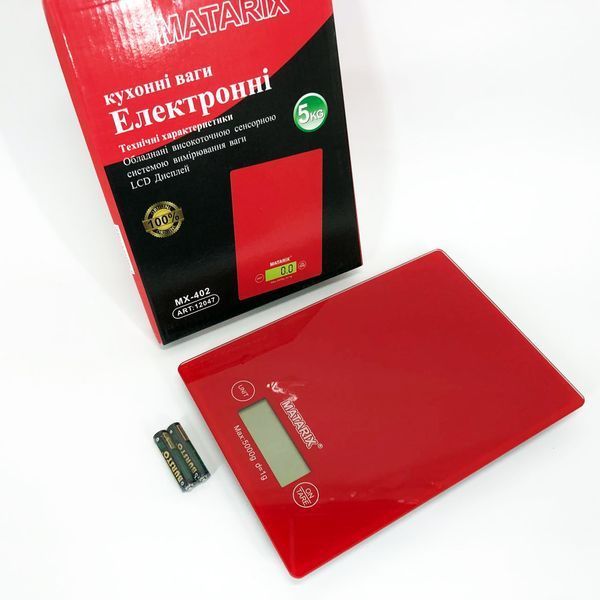 Весы кухонные MATARIX MX-402 5 кг с дисплеем, Кухонные весы для продуктов домашние. Цвет: красный 00019131 фото