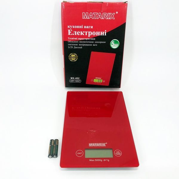 Весы кухонные MATARIX MX-402 5 кг с дисплеем, Кухонные весы для продуктов домашние. Цвет: красный 00019131 фото