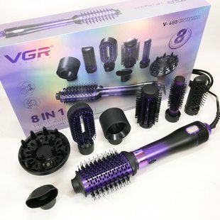 Фен-щітка стайлер VGR 8 в 1 V-488. Колір: фіолетовий 00014812 фото