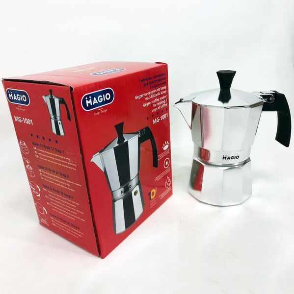 Гейзерна кавоварка Magio MG-1001 150 мл, гейзерна турка для кави, гейзерна кавоварка з нержавіючої сталі 00018674 фото