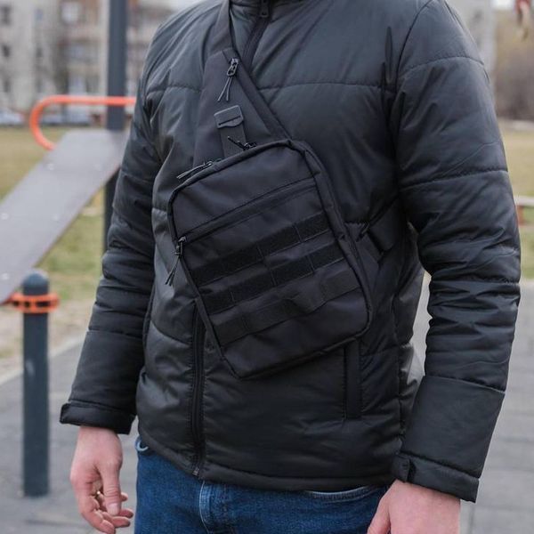 Тактична сумка кобура, чоловічий месенджер із чорної кордури, слінг, Чоловіча сумка кроссбоді, Сумка для міста 00018315 фото