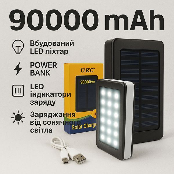 УМБ Power Bank Solar 90000 mAh мобільне зарядне з сонячною панеллю та лампою, Power Bank Charger Батарея 00017260 фото
