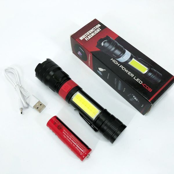 Ліхтар ручний акумуляторний PL-826-P70-COB(white+red), Портативний точковий ліхтар, Похідний ліхтарик 00023061 фото