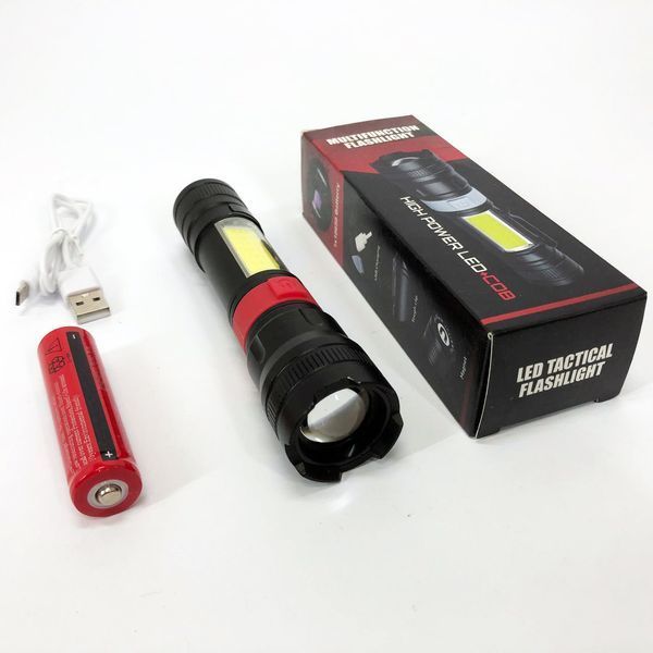 Ліхтар ручний акумуляторний PL-826-P70-COB(white+red), Портативний точковий ліхтар, Похідний ліхтарик 00023061 фото