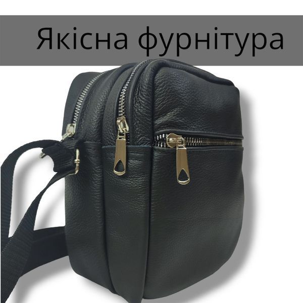 Качественная мужская сумка - мессенджер из натуральной кожи на 4 кармана с серебряной молнией 00018292 фото