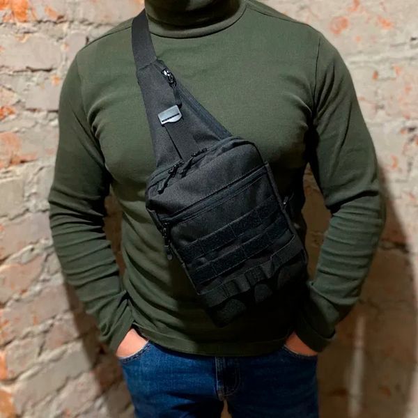 Тактична сумка кобура, чоловічий месенджер із чорної кордури, слінг, Чоловіча сумка кроссбоді, Сумка для міста 00018315 фото