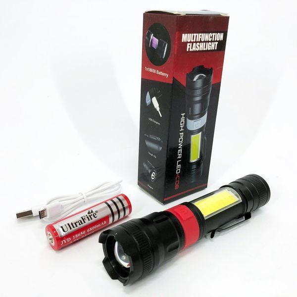 Ліхтар ручний акумуляторний PL-826-P70-COB(white+red), Портативний точковий ліхтар, Похідний ліхтарик 00023061 фото