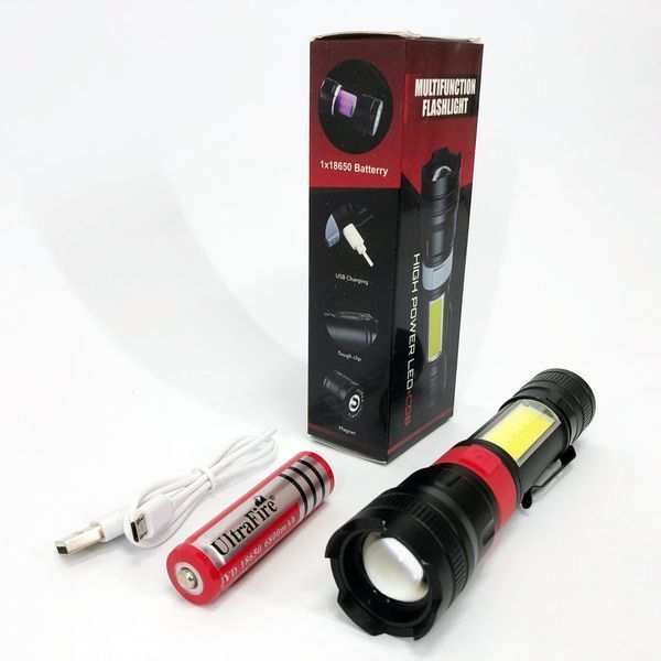 Ліхтар ручний акумуляторний PL-826-P70-COB(white+red), Портативний точковий ліхтар, Похідний ліхтарик 00023061 фото