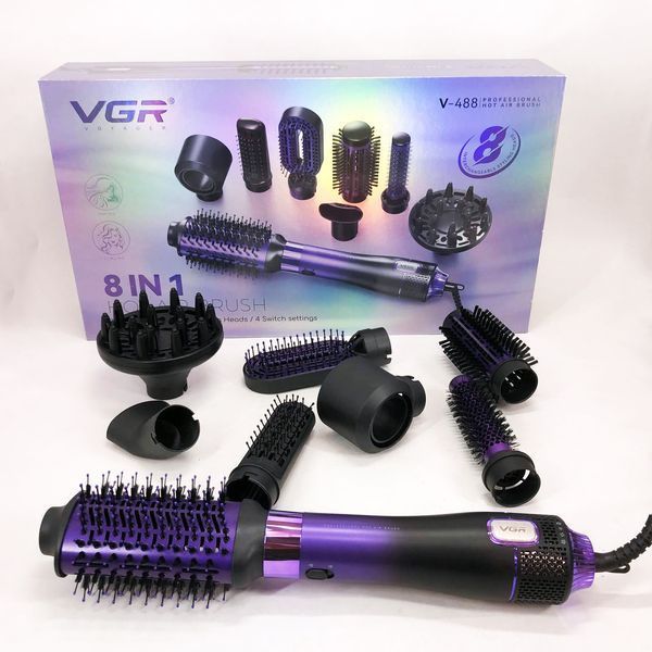 Фен-щетка стайлер VGR 8 в 1 V-488. Цвет: фиолетовый 00014812 фото