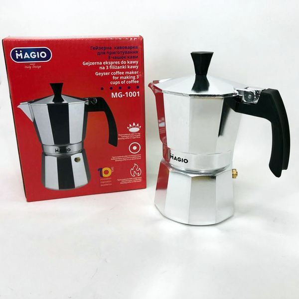 Гейзерна кавоварка Magio MG-1001 150 мл, гейзерна турка для кави, гейзерна кавоварка з нержавіючої сталі 00018674 фото