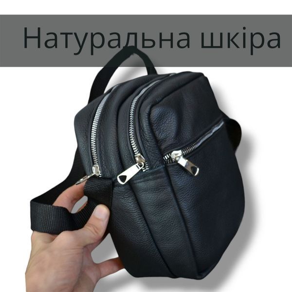 Качественная мужская сумка - мессенджер из натуральной кожи на 4 кармана с серебряной молнией 00018292 фото