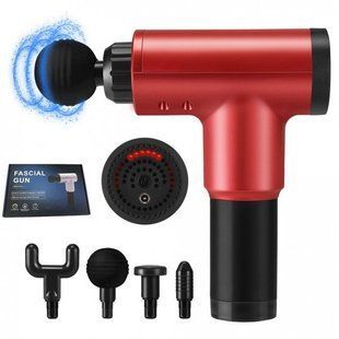 Аккумуляторный массажер fascial gun kh-320 портативный ручной ударный мышечный пистолет 4 насадки красный 00015512 фото