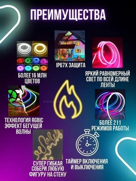 Умная гибкая LED Neon RGB лента-шланг 3 метров от USB управление режимами с телефона,Bluetooth приложение,пульт 00024917 фото