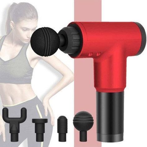 Аккумуляторный массажер fascial gun kh-320 портативный ручной ударный мышечный пистолет 4 насадки красный 00015512 фото
