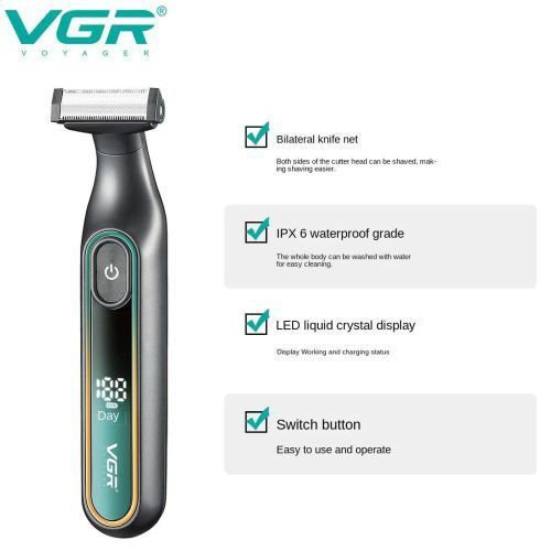 Электробритва VGR V-360 GREEN, Беспроводная электробритва, Триммер для усов, Электробритва с насадками 00015288 фото