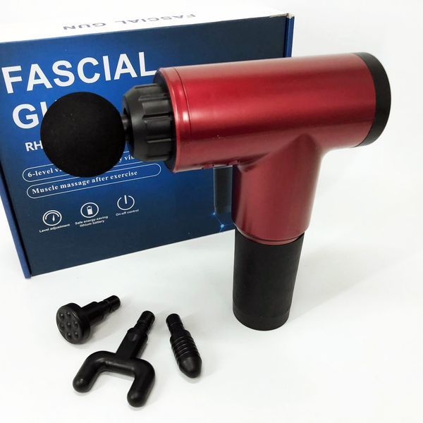 Аккумуляторный массажер fascial gun kh-320 портативный ручной ударный мышечный пистолет 4 насадки красный 00015512 фото