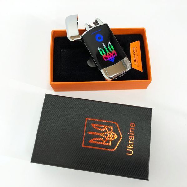 Дуговая электроимпульсная зажигалка с USB-зарядкой Украина LIGHTER HL-439. Цвет: серебро 00023404 фото