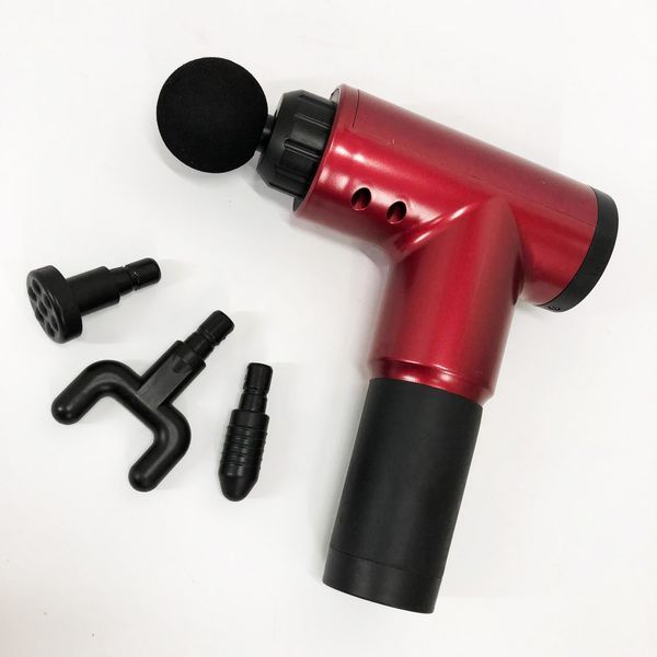 Аккумуляторный массажер fascial gun kh-320 портативный ручной ударный мышечный пистолет 4 насадки красный 00015512 фото