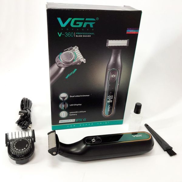 Электробритва VGR V-360 GREEN, Беспроводная электробритва, Триммер для усов, Электробритва с насадками 00015288 фото
