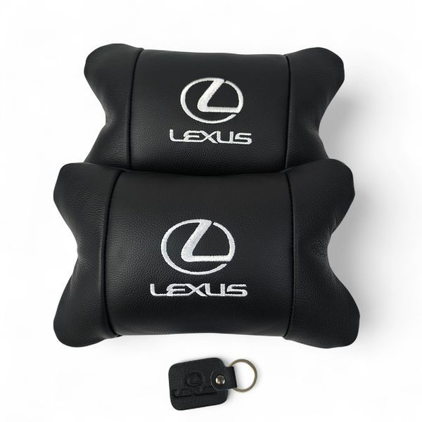 Набор автоподушек Lexus кожа Италия+ подарок, Автоподушки Лексус с вышивкой 00017070 фото