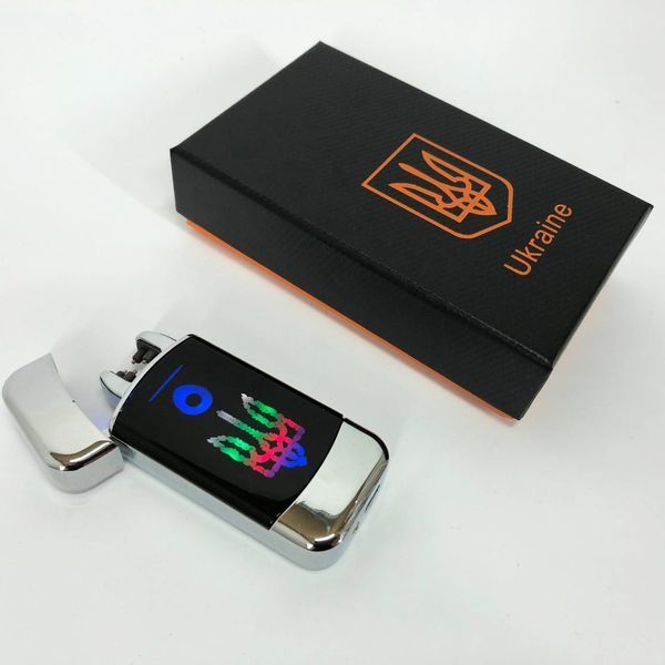 Дуговая электроимпульсная зажигалка с USB-зарядкой Украина LIGHTER HL-439. Цвет: серебро 00023404 фото