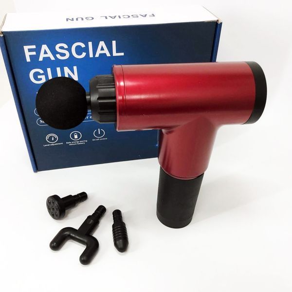 Аккумуляторный массажер fascial gun kh-320 портативный ручной ударный мышечный пистолет 4 насадки красный 00015512 фото