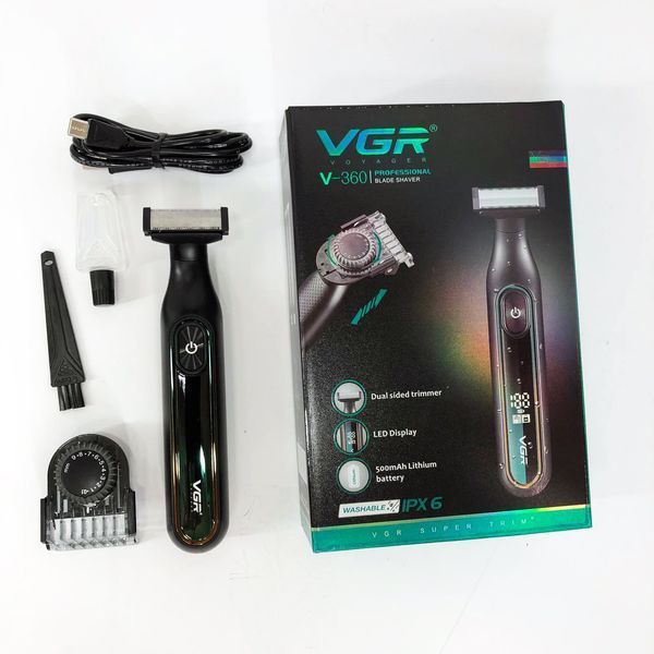 Электробритва VGR V-360 GREEN, Беспроводная электробритва, Триммер для усов, Электробритва с насадками 00015288 фото