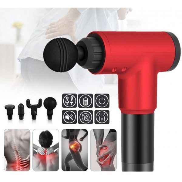 Аккумуляторный массажер fascial gun kh-320 портативный ручной ударный мышечный пистолет 4 насадки красный 00015512 фото