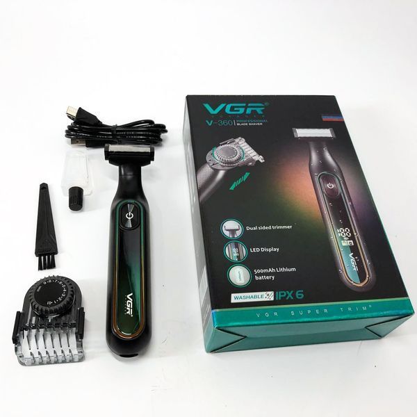 Электробритва VGR V-360 GREEN, Беспроводная электробритва, Триммер для усов, Электробритва с насадками 00015288 фото