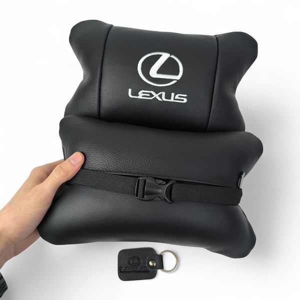 Набор автоподушек Lexus кожа Италия+ подарок, Автоподушки Лексус с вышивкой 00017070 фото
