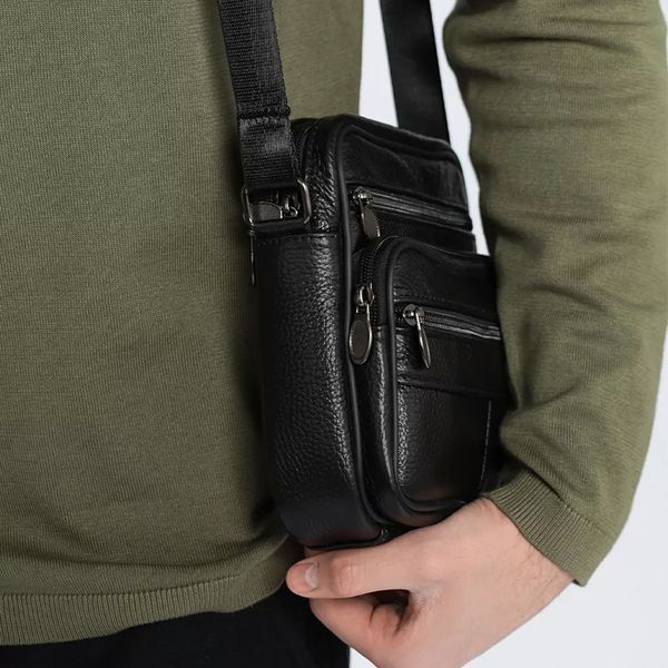 Стильная мужская сумка через плечо из натуральной кожи, компактный размер, много отделений 00018455 фото