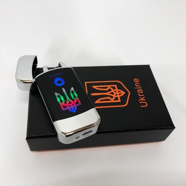 Дуговая электроимпульсная зажигалка с USB-зарядкой Украина LIGHTER HL-439. Цвет: серебро 00023404 фото