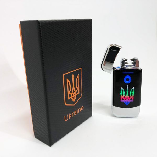 Дуговая электроимпульсная зажигалка с USB-зарядкой Украина LIGHTER HL-439. Цвет: серебро 00023404 фото