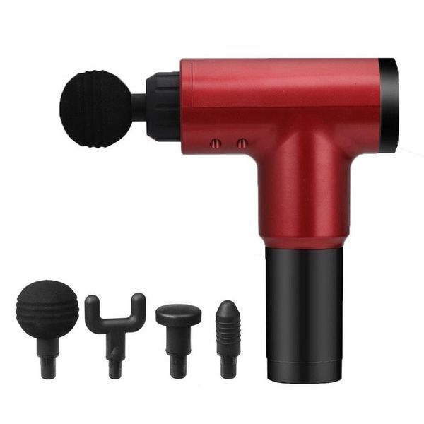 Аккумуляторный массажер fascial gun kh-320 портативный ручной ударный мышечный пистолет 4 насадки красный 00015512 фото