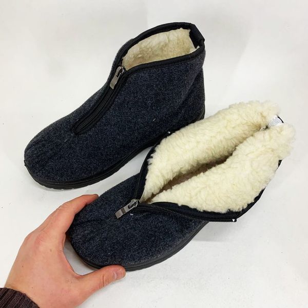 Ботинки мужские утепленные на застежке 41 размер, войлочные бурки, домашние мужские валенки. Цвет: серый 00023950 фото