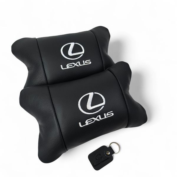 Набор автоподушек Lexus кожа Италия+ подарок, Автоподушки Лексус с вышивкой 00017070 фото