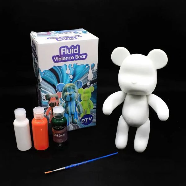 Флюїдний ведмедик DIY Creative Fluid Bear, 23см, з фарбами 3 шт. / Набір розмальовка для творчості ведмежа 00024371 фото