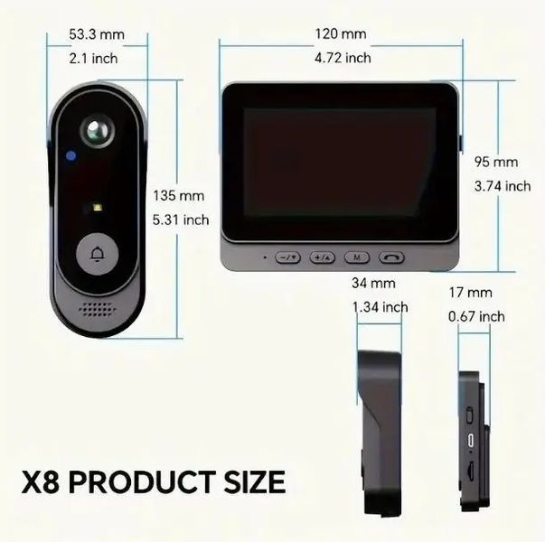 Дверний дзвінок з бездротовою камерою та екраном Smart X8 відеодомофон для дому з нічним баченням 00017327 фото