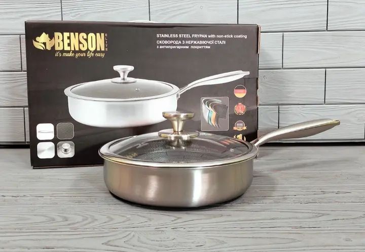 Cковорода глибока Benson із нержавіючої сталі 24см (BN-586) 00020560 фото