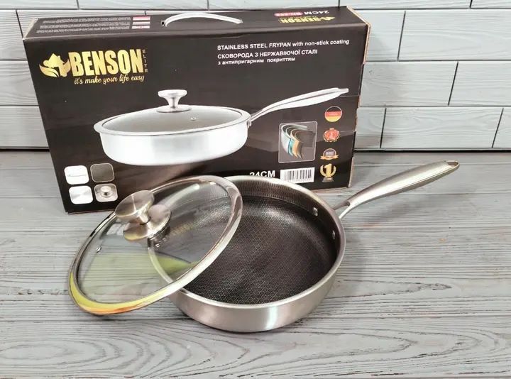 Cковорода глибока Benson із нержавіючої сталі 24см (BN-586) 00020560 фото