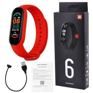Фитнес браслет FitPro Smart Band M6 (смарт часы, пульсоксиметр, пульс). Цвет: красный 00022405 фото