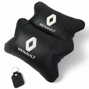 Набор подушек 2шт для автомобиля Renault, натуральная кожа, на подголовник в машину с логотипом Рено 00017018 фото