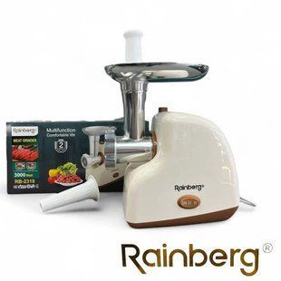 М'ясорубка електрична Rainberg RB-2319 із системою реверсу насадка куббе 3000Вт Beige 00020021 фото