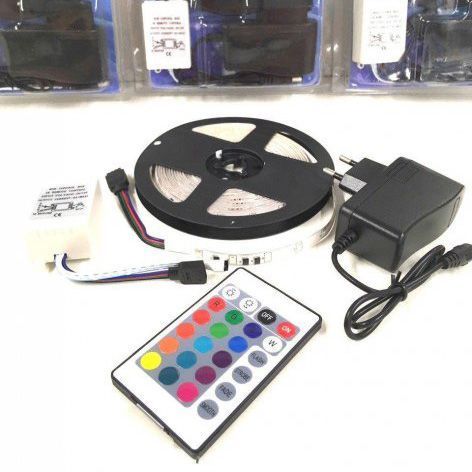 Світлодіодна стрічка SMD 5050 RGB LED 5 м IP65 з пультом та блоком живлення 220v, 5м, Стрічка світлодіодна 5050 00012573 фото
