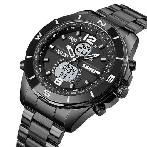 Годинник наручний чоловічий SKMEI 1670BKWT BLACK-WHITE, Армійський годинник протиударний. Колір: чорний 00022050 фото