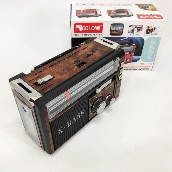 Радіоприймач портативне радіо Golon RX-381 акумуляторний ретро стовпчик usb sd mp3 fm. Колір: коричневий 00017303 фото