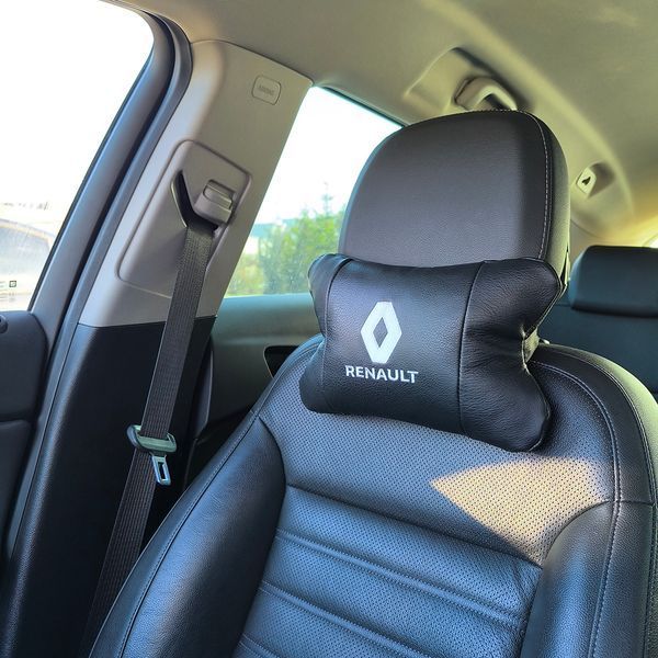 Набір подушок 2шт для авто Renault, натуральна шкіра, на підголівник у машину з логотипом Рено 00017018 фото