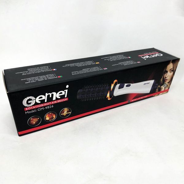 Фен-щетка для волос вращающийся фен Gemei GM-4826, фен с насадкой брашинг, вращающаяся щетка для волос 00014342 фото