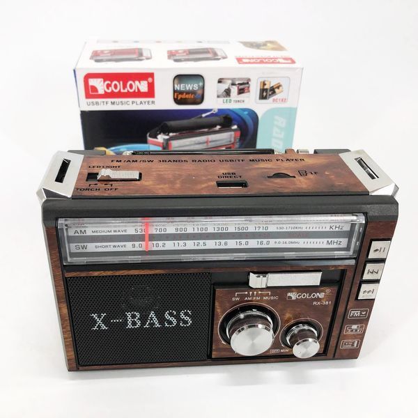 Радіоприймач портативне радіо Golon RX-381 акумуляторний ретро стовпчик usb sd mp3 fm. Колір: коричневий 00017303 фото